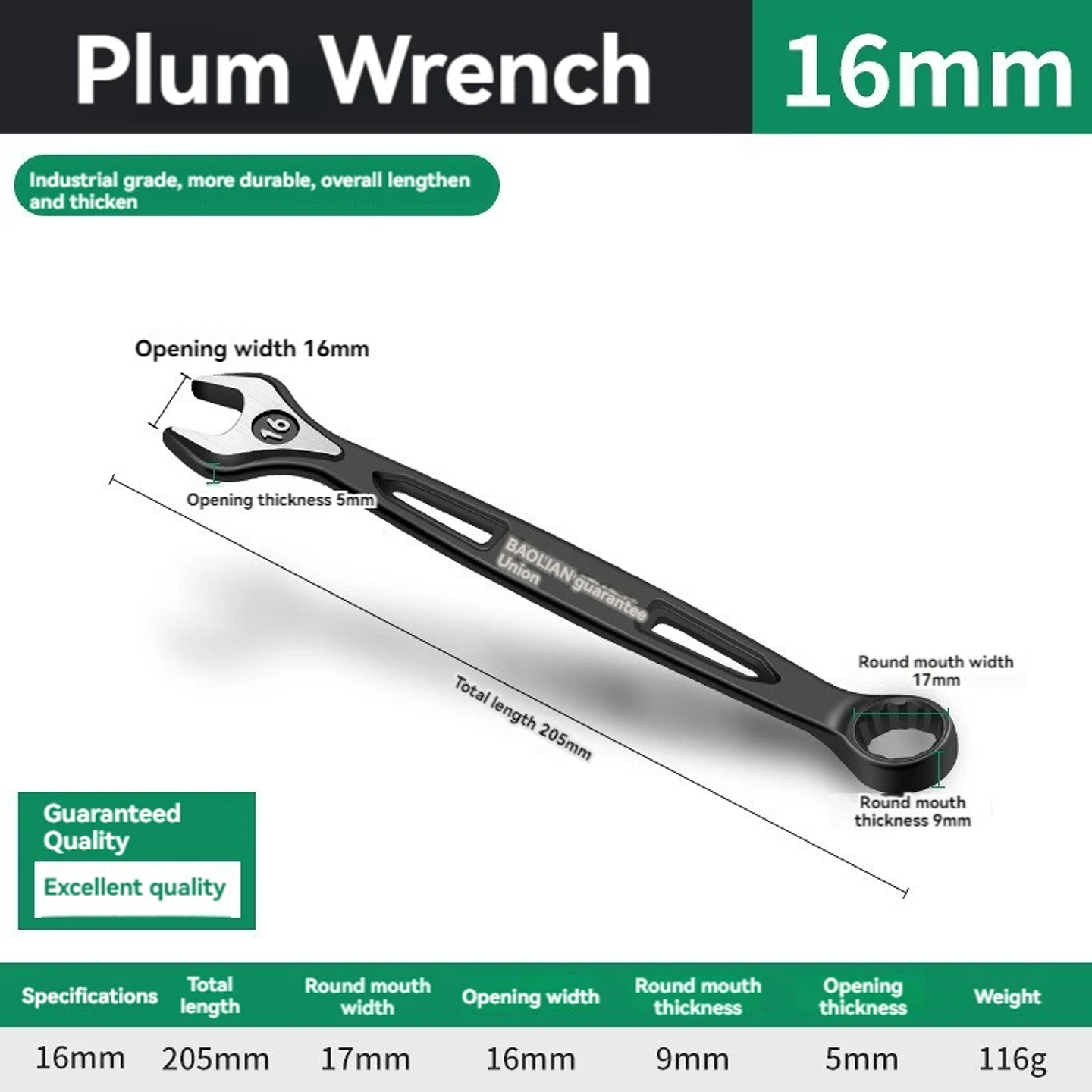 Industrial Combination Wrench | Cr-V Open-End & 12-Point Plum Spanner 17