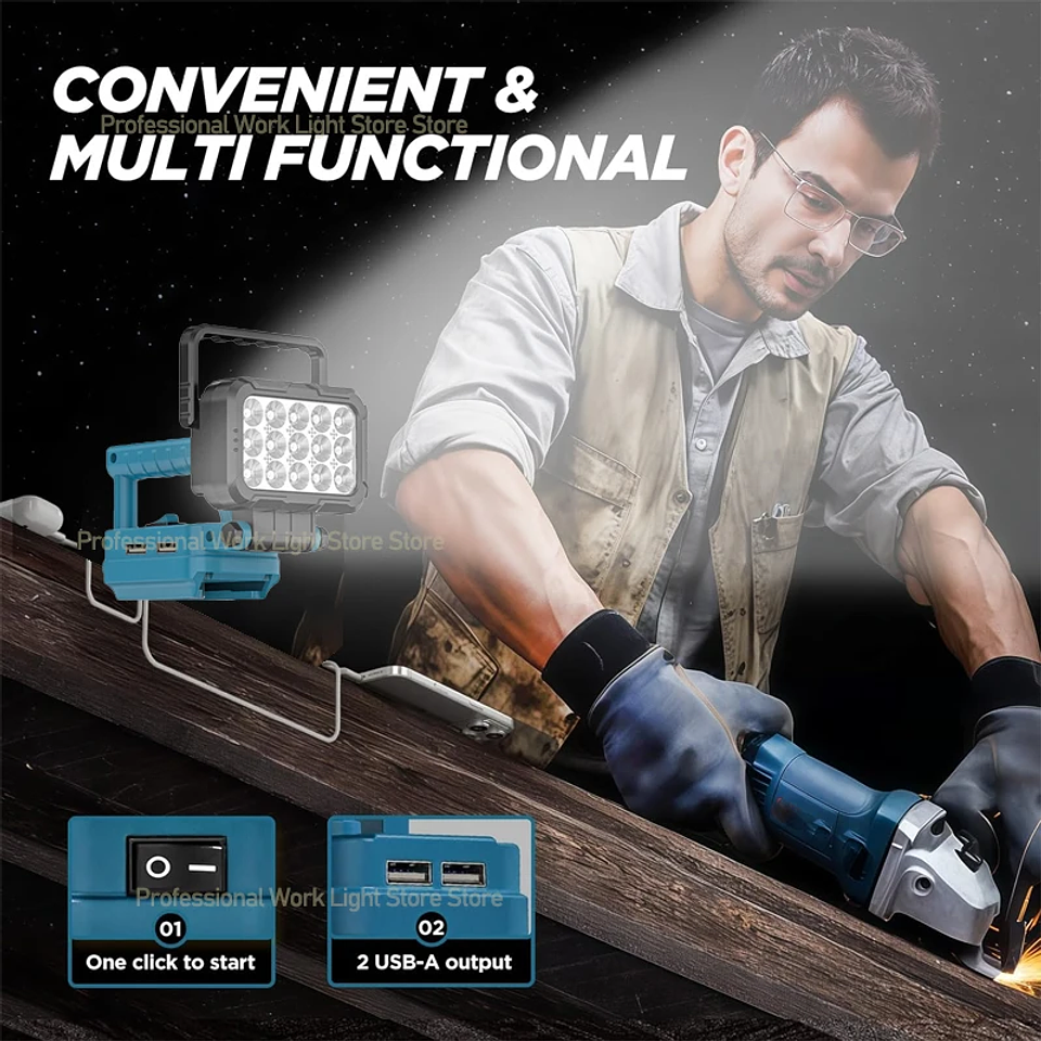 Cordless LED Work Light for Makita, DeWalt & Milwaukee 18V 21