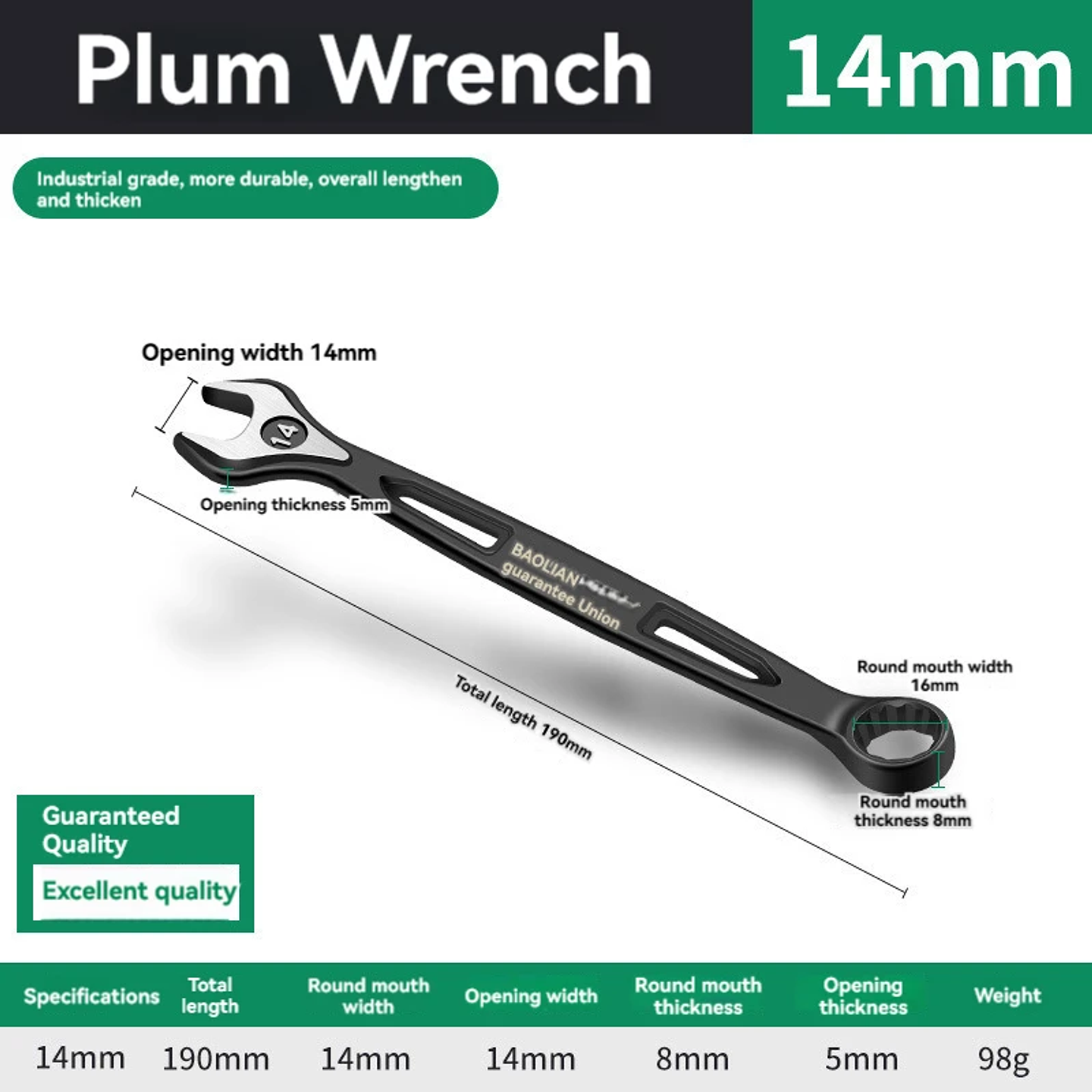 Industrial Combination Wrench | Cr-V Open-End & 12-Point Plum Spanner 19