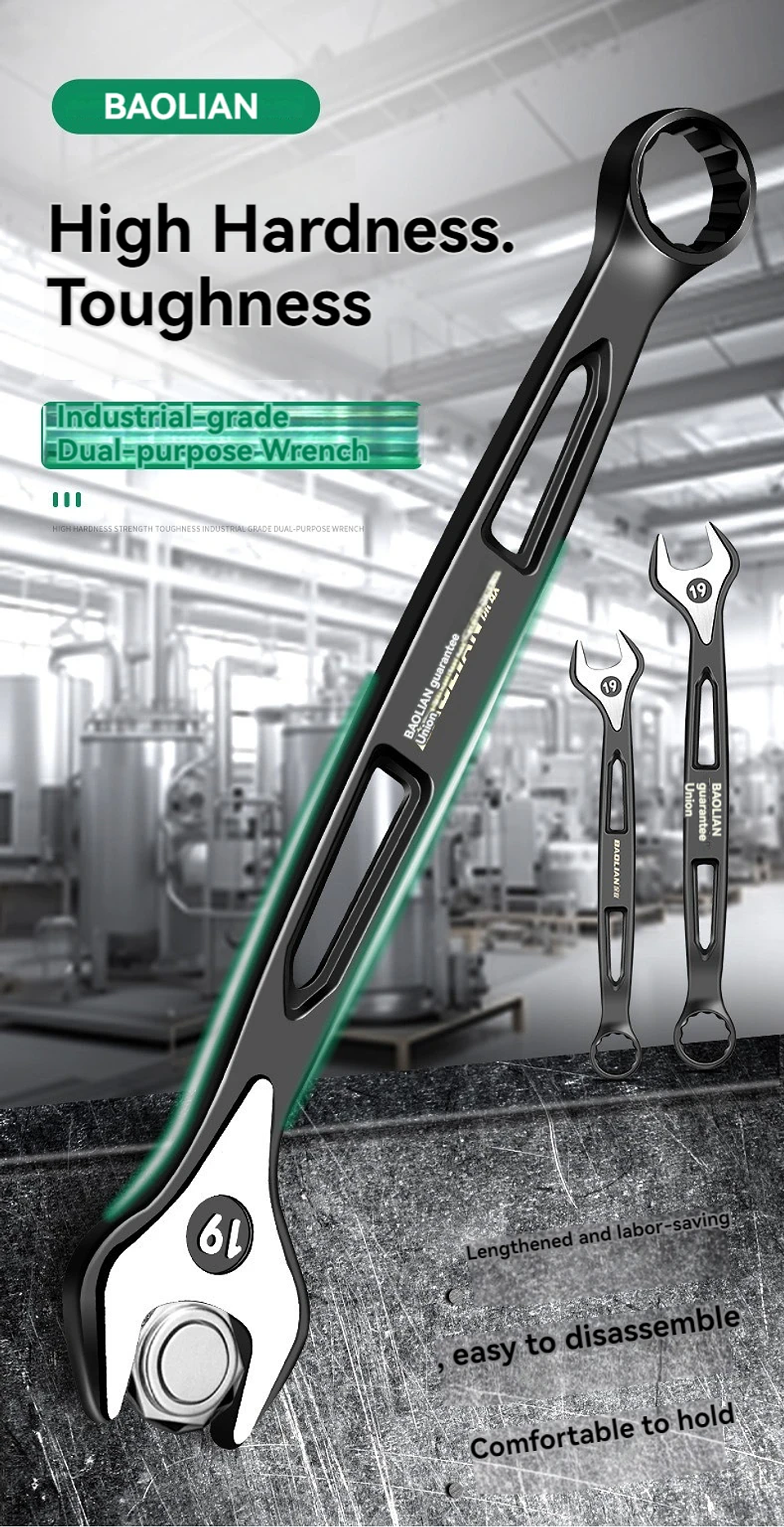 Industrial Combination Wrench | Cr-V Open-End & 12-Point Plum Spanner 25