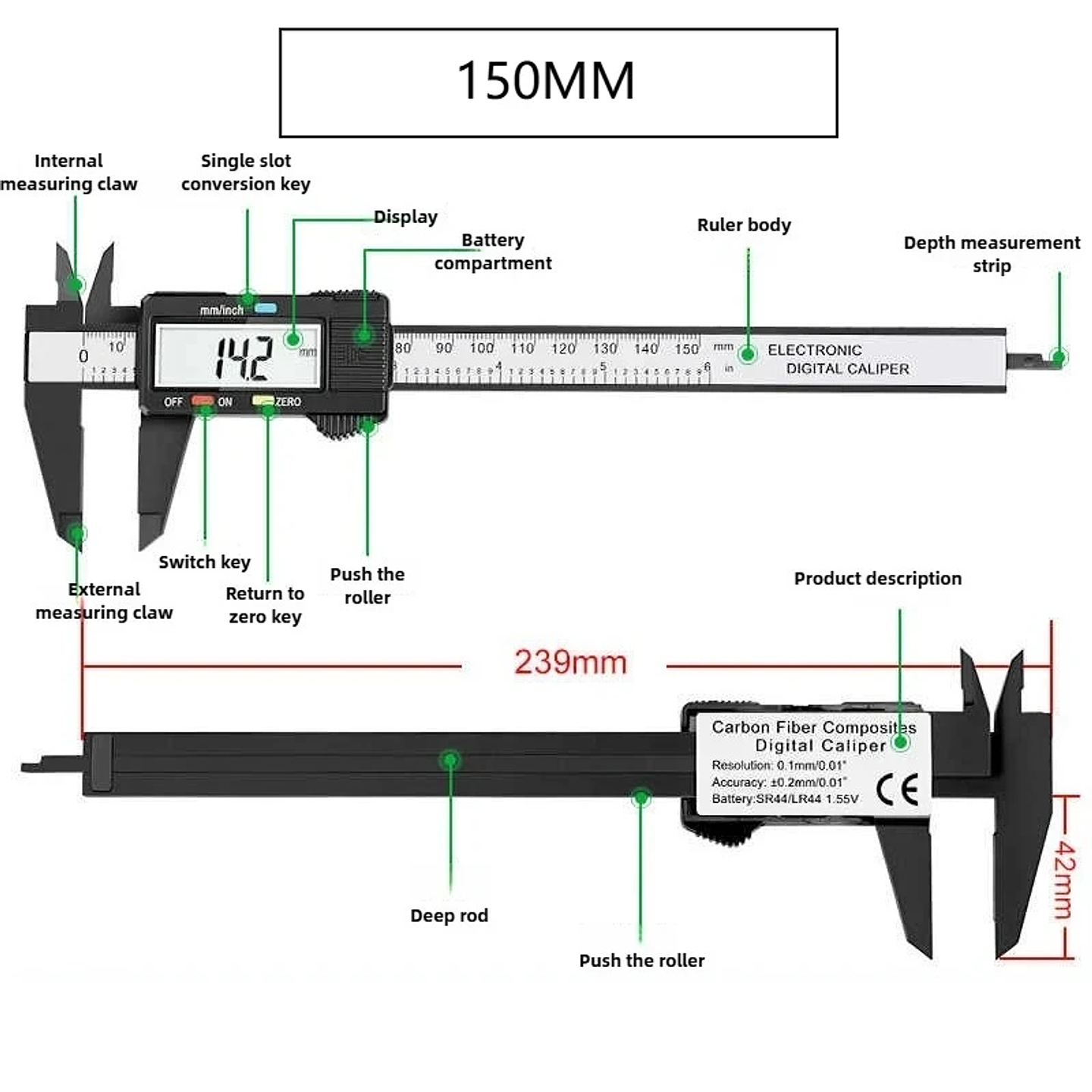 Digital LCD Vernier Caliper | 150mm High-Precision Electronic Gauge 3
