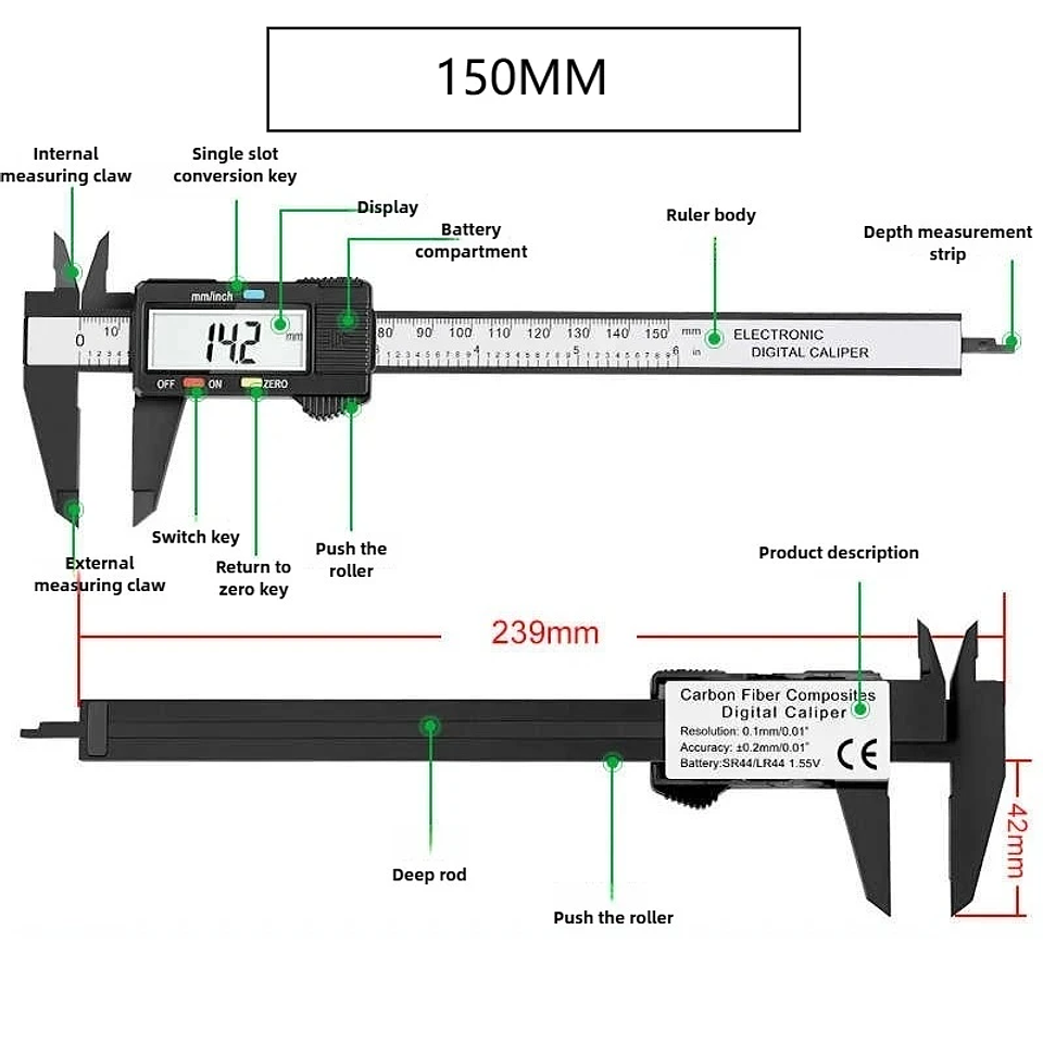 Digital LCD Vernier Caliper | 150mm High-Precision Electronic Gauge 3