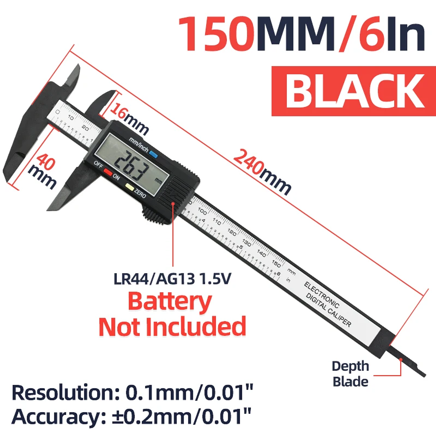 Digital LCD Electronic Caliper | Carbon Fiber Composite Micrometer & Ruler 7