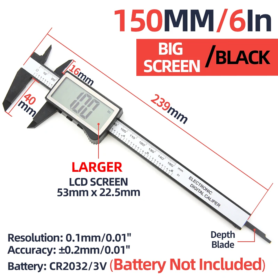 Digital LCD Electronic Caliper | Carbon Fiber Composite Micrometer & Ruler 11