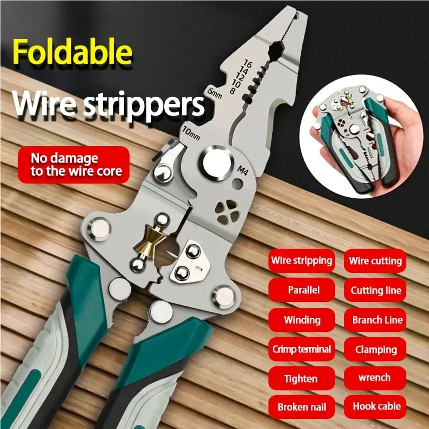Foldable 8-in-1 Multifunctional Wire Stripper & Crimper | Professional S2 Carbon Steel Electrical Tool 1