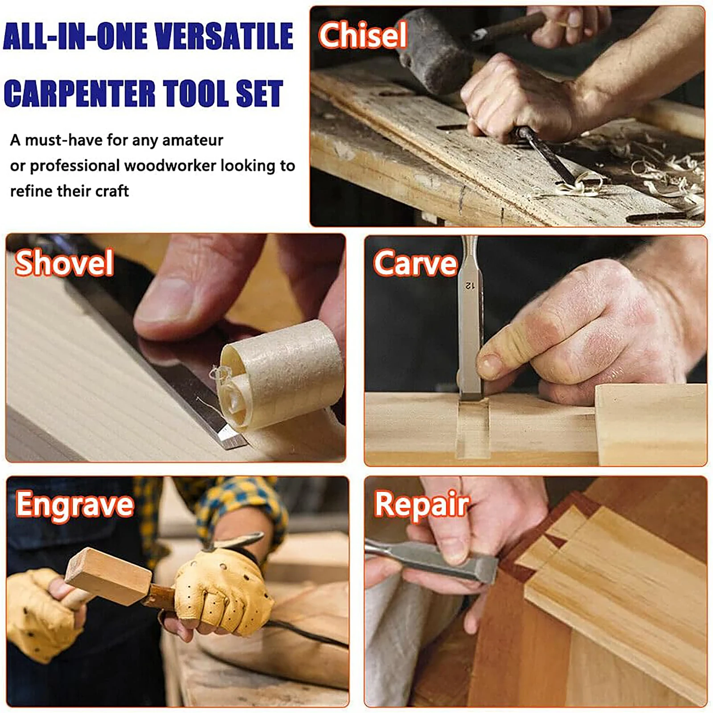 10-Piece Professional Wood Chisel Set | Chrome Vanadium Steel Carving & Carpentry Kit 3