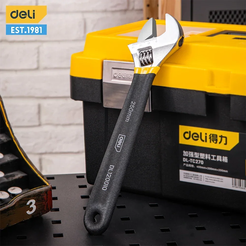 Deli Professional Adjustable Spanner | High-Torque Carbon Steel Wrench with Corrosion-Resistant Black Oxide Finish 1