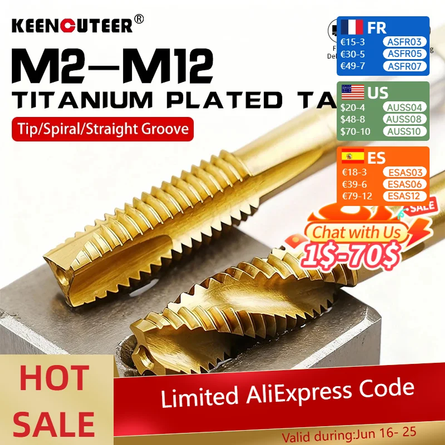 Titanium-Coated Spiral Tap | HSS Metric Machine Taps for Alloy Steel & Aluminum (M2–M12) 1