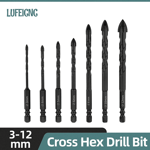 Industrial Hard Alloy Cross Hex Drill Bits | 4-Edge Carbide Tip for Tile, Glass, Concrete, and Wood