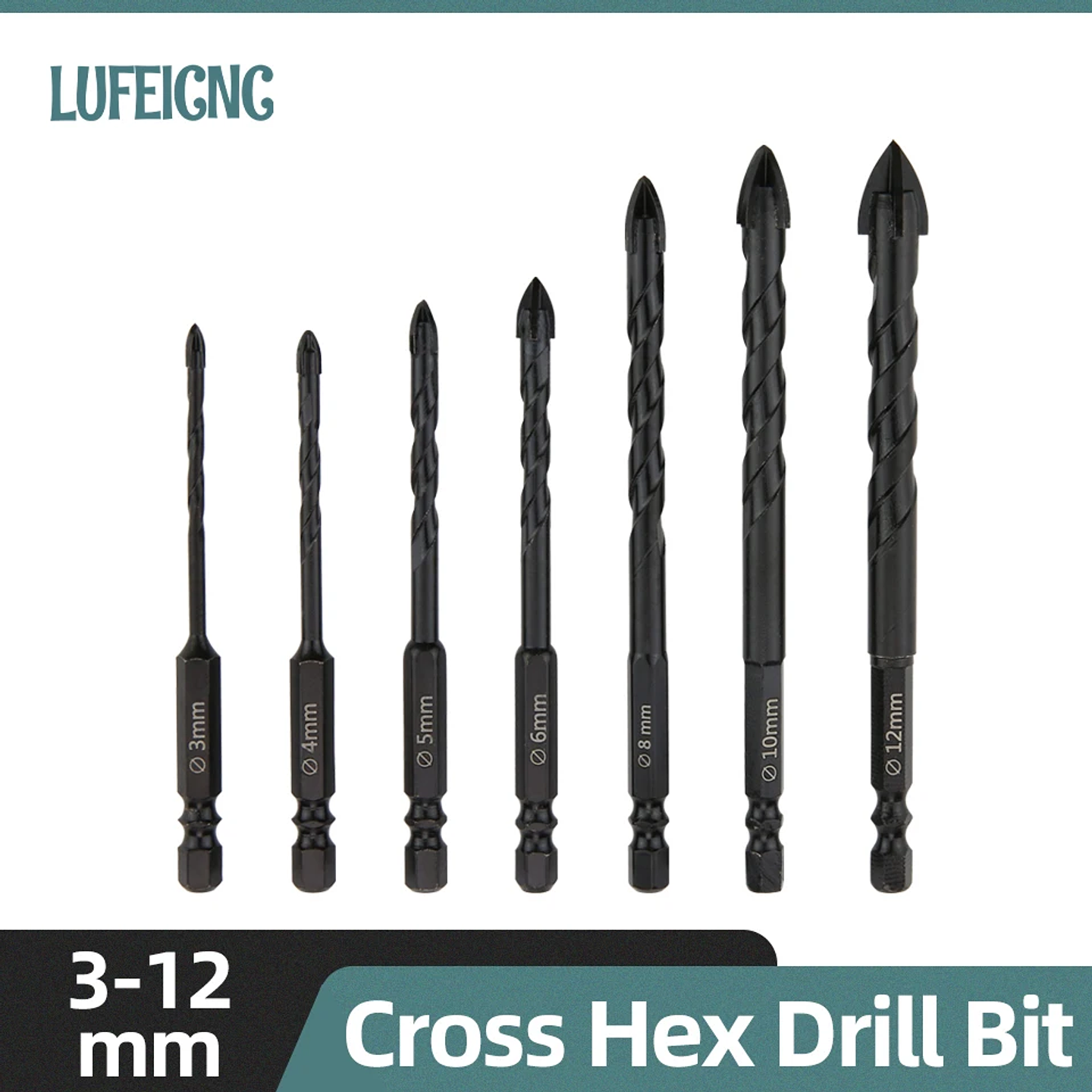 Industrial Hard Alloy Cross Hex Drill Bits | 4-Edge Carbide Tip for Tile, Glass, Concrete, and Wood 1