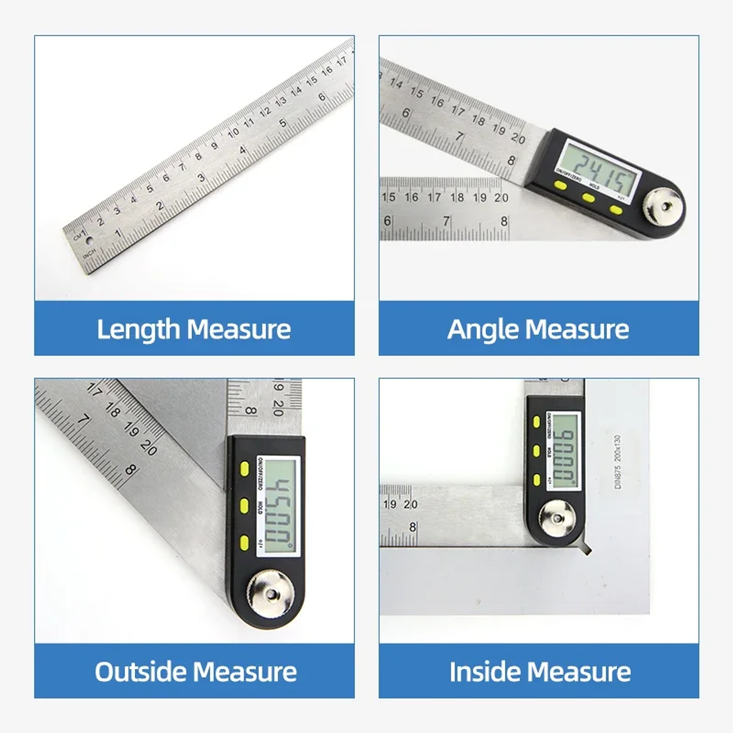 2-in-1 Digital Protractor & Angle Ruler | 360° Electronic Goniometer with LCD Display (200mm/8-Inch) 3