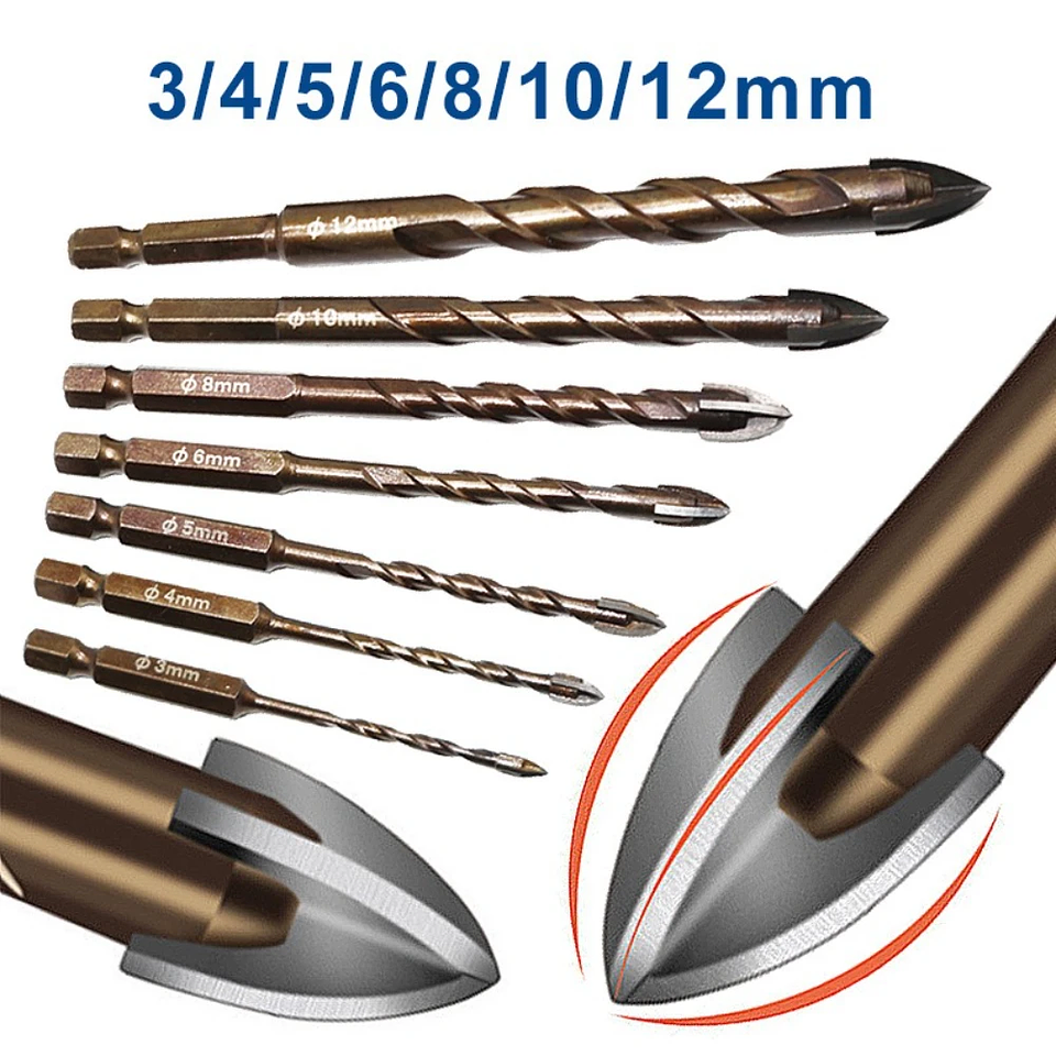 Industrial Cross Hex Tile & Glass Drill Bits | Titanium-Coated Carbide Masonry Bit for Concrete, Porcelain & Stone 1