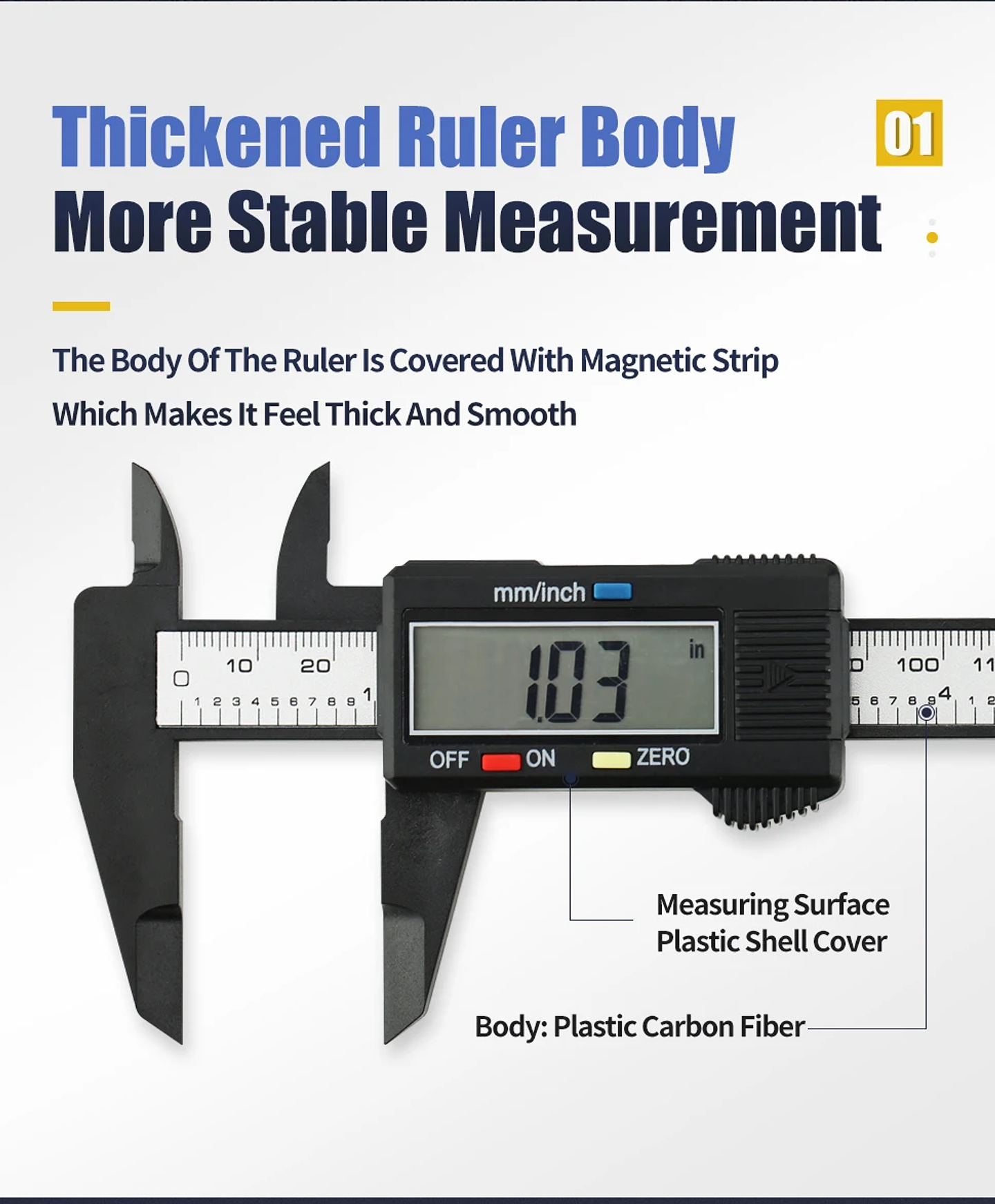 Digital LCD Electronic Caliper | Carbon Fiber Composite Micrometer & Ruler 18