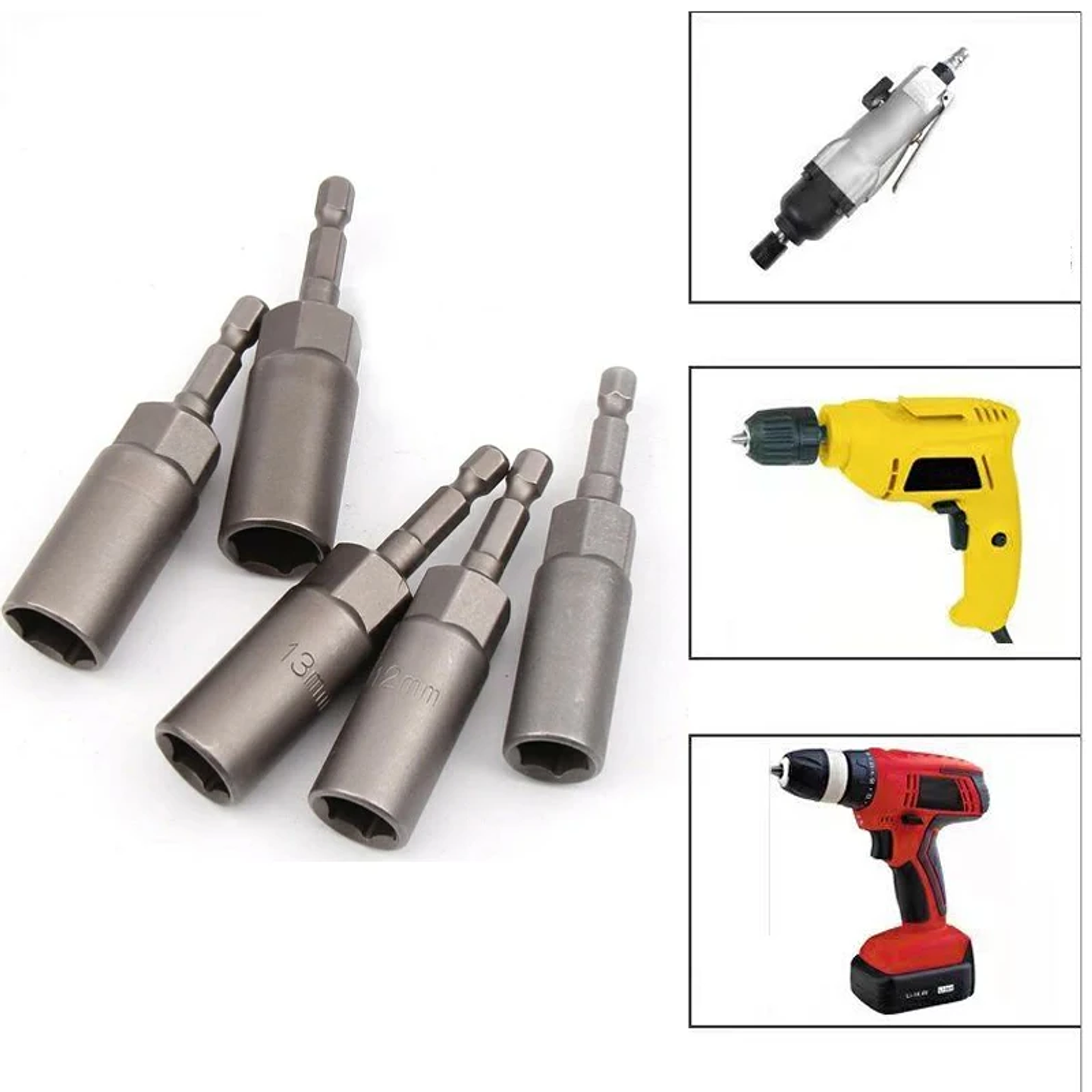 Magnetic Hex Nut Driver Set | 6.35mm Quick-Change Chrome Vanadium Steel Power Drill Bits 5