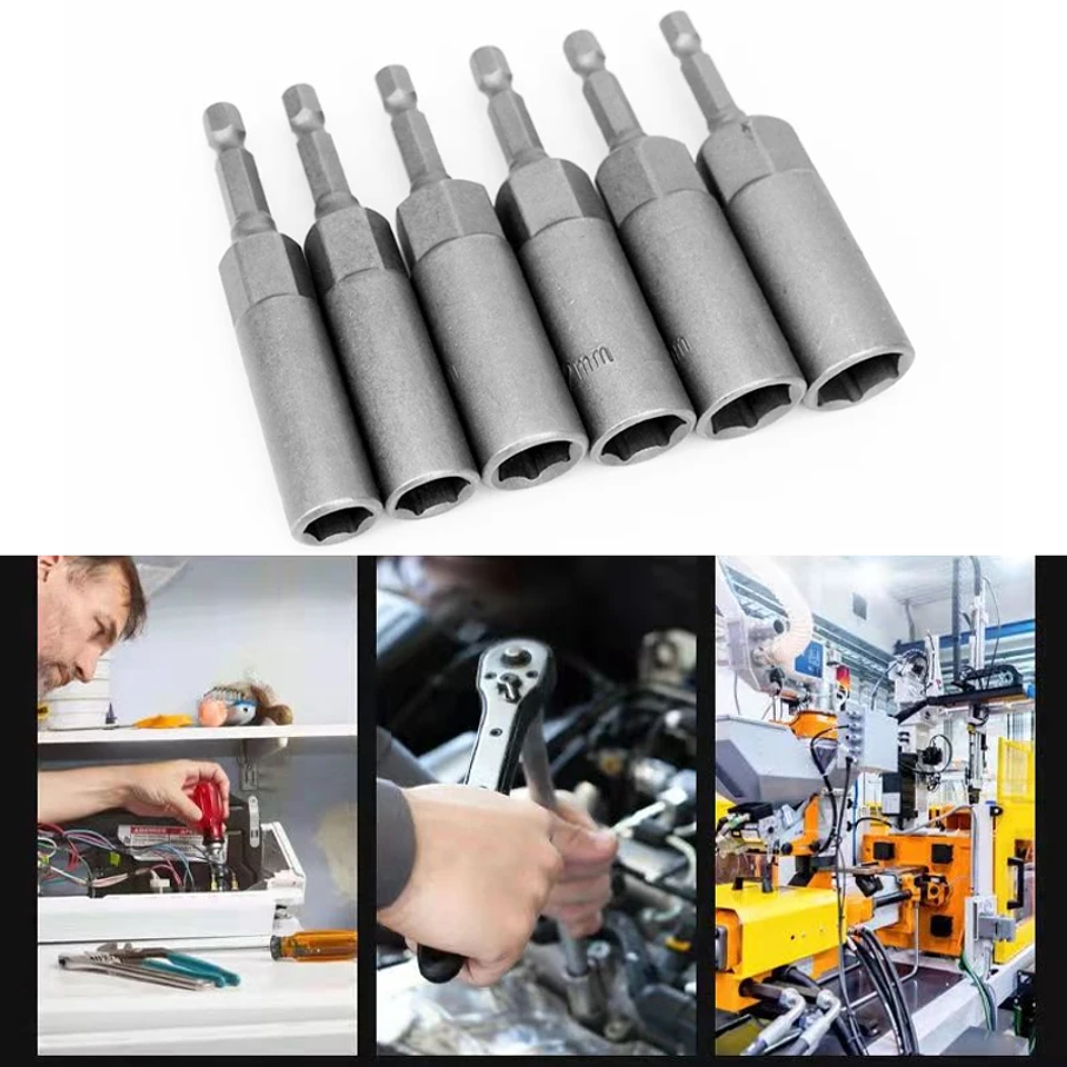 Magnetic Hex Nut Driver Set | 6.35mm Quick-Change Chrome Vanadium Steel Power Drill Bits 6
