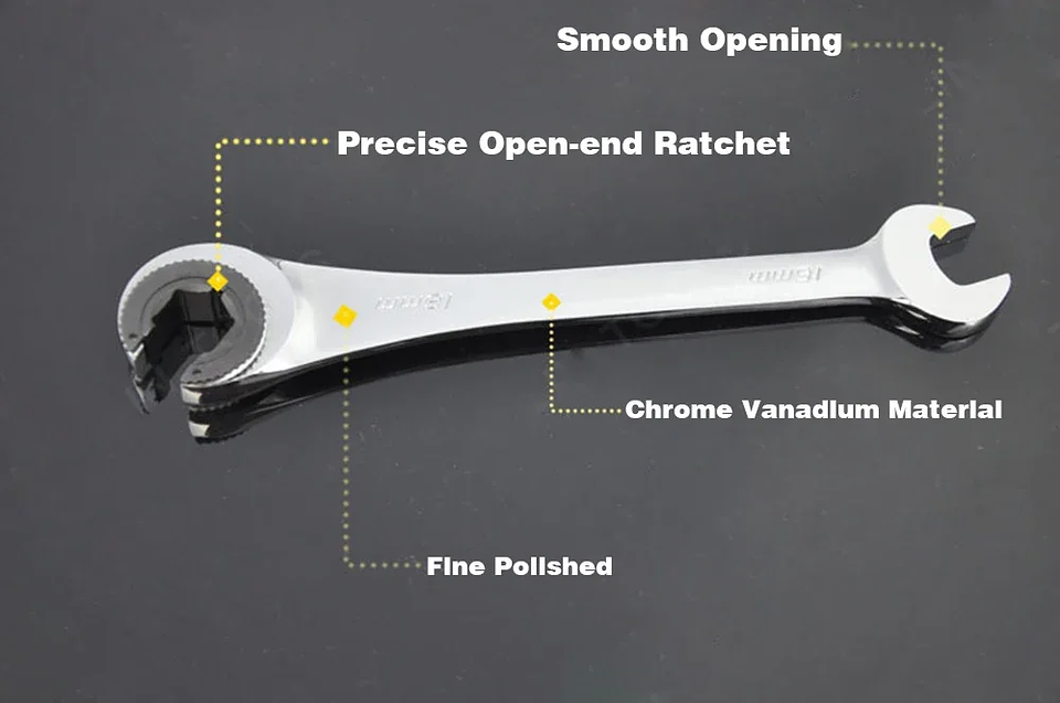 Professional Ratchet Flare Nut Wrench | 72T Mirror Polish Chrome Vanadium Tubing Spanner (8mm–19mm) 7