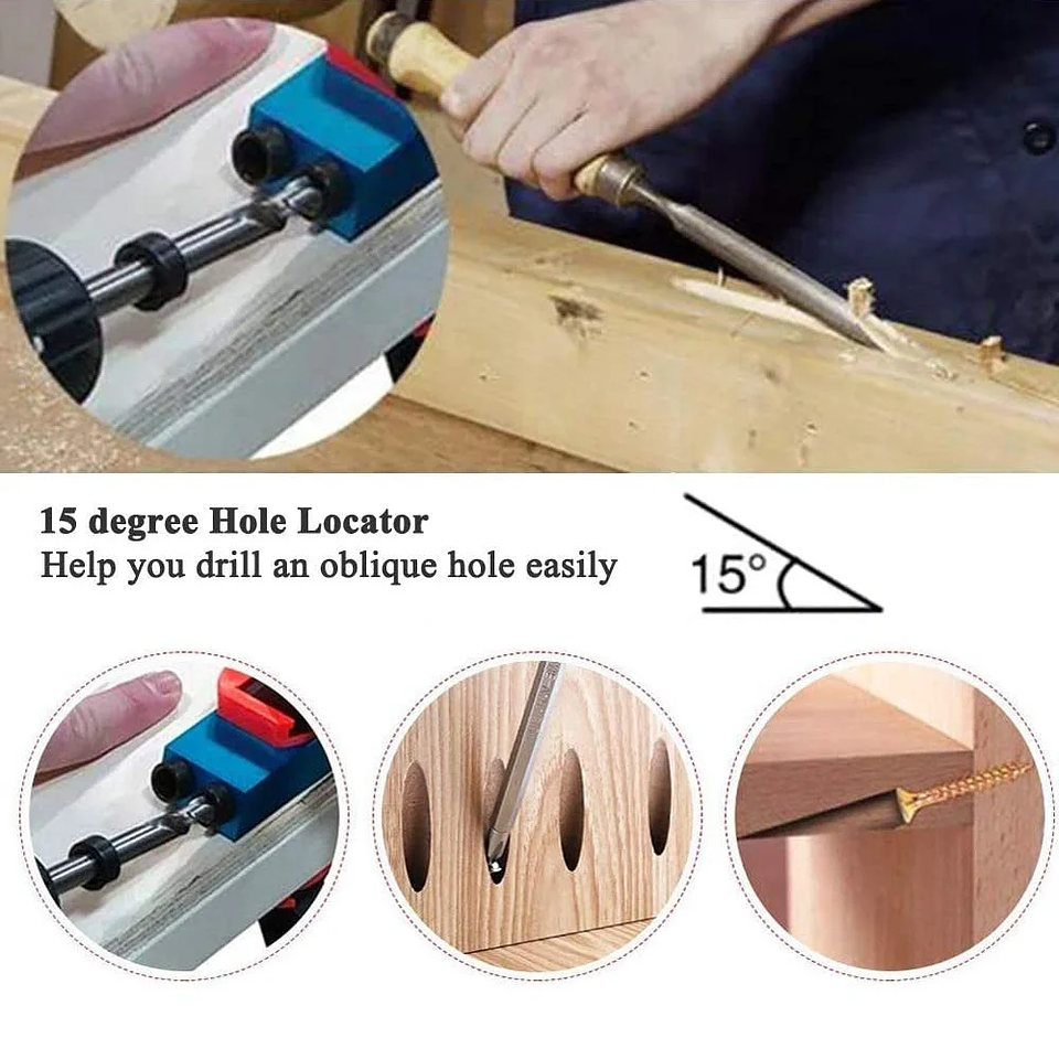 15° Pocket Hole Jig Kit | Aluminum Oblique Hole Locator for Woodworking 15