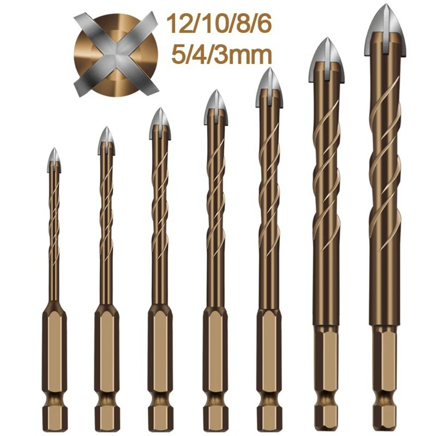 Industrial Cross Hex Tile & Glass Drill Bits | Titanium-Coated Carbide Masonry Bit for Concrete, Porcelain & Stone 2