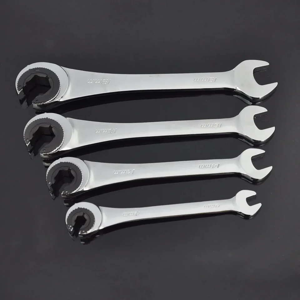 Professional Ratchet Flare Nut Wrench | 72T Mirror Polish Chrome Vanadium Tubing Spanner (8mm–19mm) 10