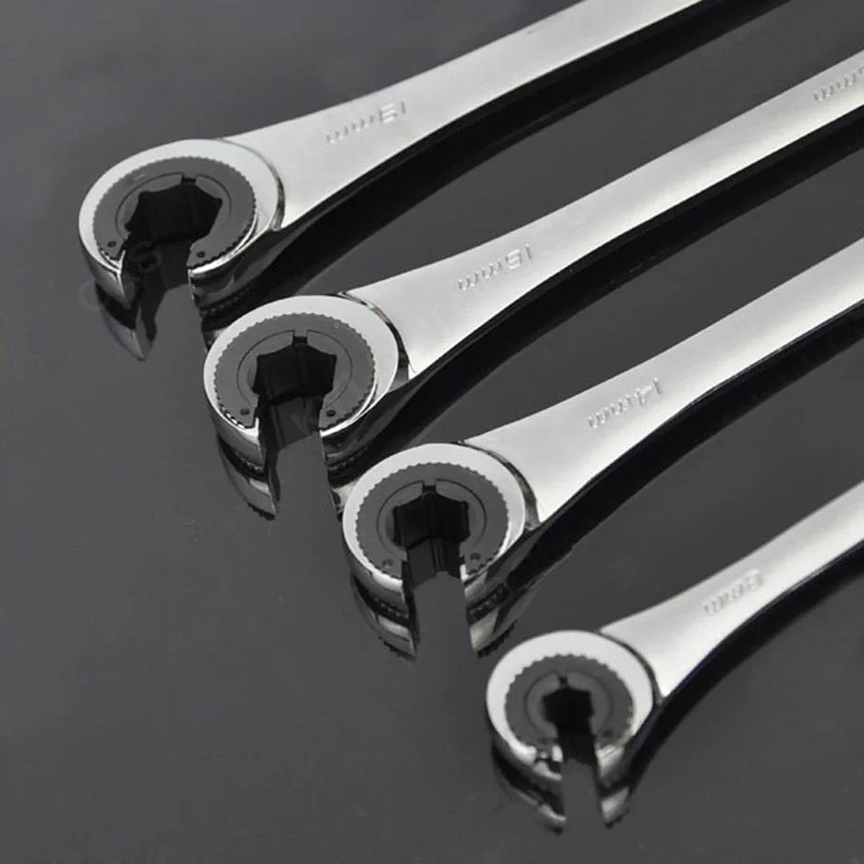 Professional Ratchet Flare Nut Wrench | 72T Mirror Polish Chrome Vanadium Tubing Spanner (8mm–19mm) 11