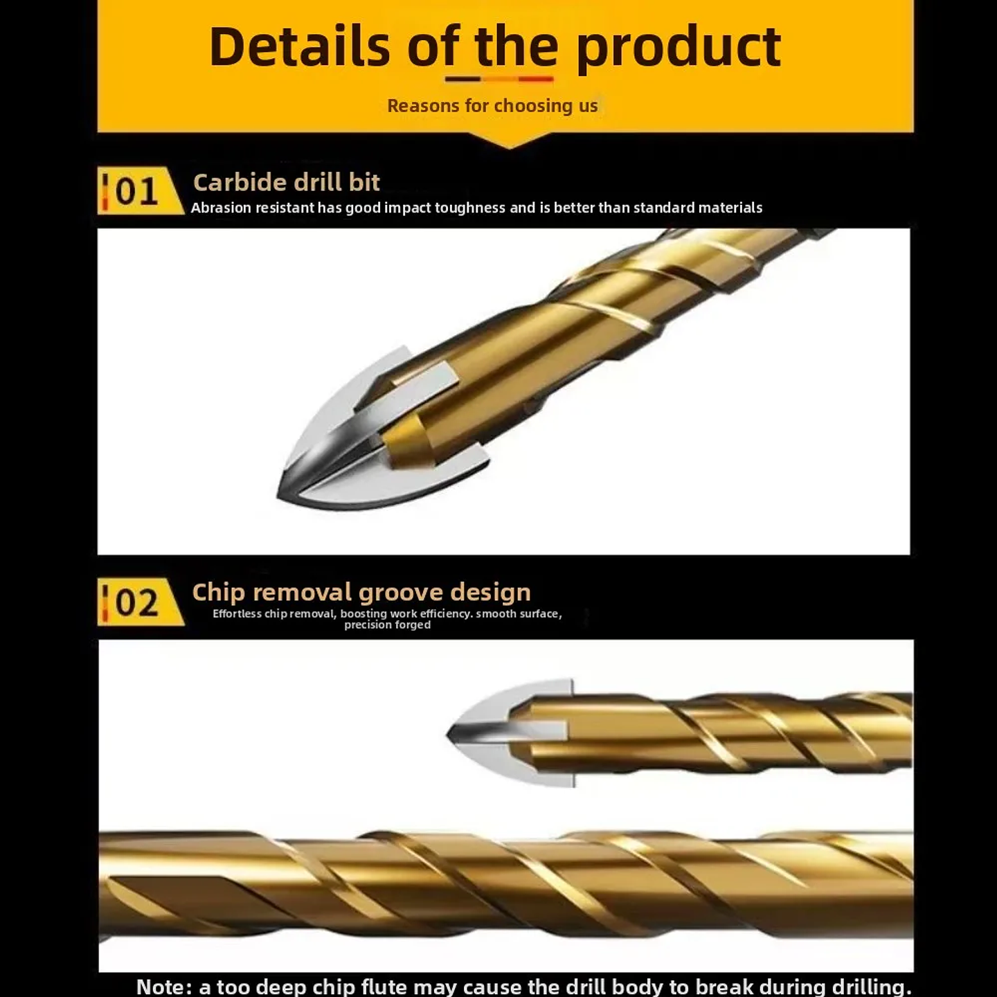 Industrial Cross Hex Tile & Glass Drill Bits | Titanium-Coated Carbide Masonry Bit for Concrete, Porcelain & Stone 4