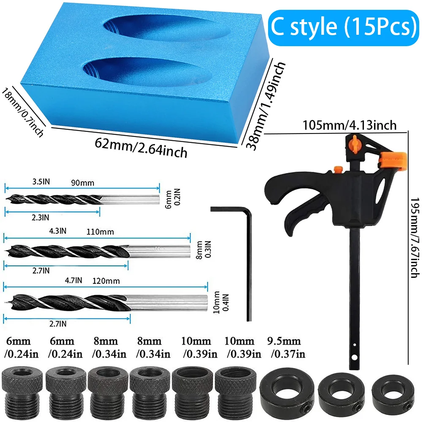 15° Pocket Hole Jig Kit | Aluminum Oblique Hole Locator for Woodworking 20