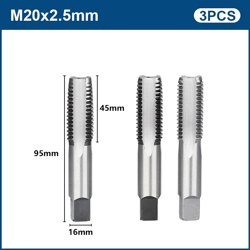 3-Piece Metric Hand Tap Set | High-Hardness Alloy Steel Threading Tool 20