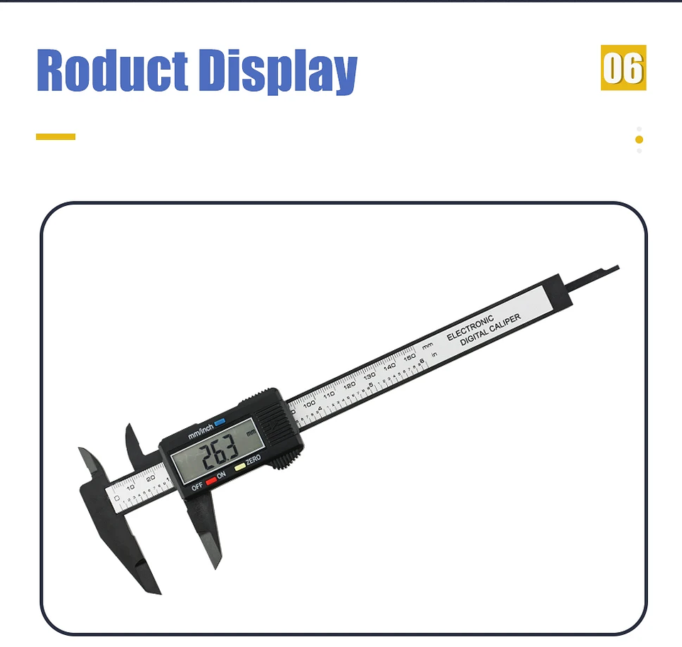 Digital LCD Electronic Caliper | Carbon Fiber Composite Micrometer & Ruler 25
