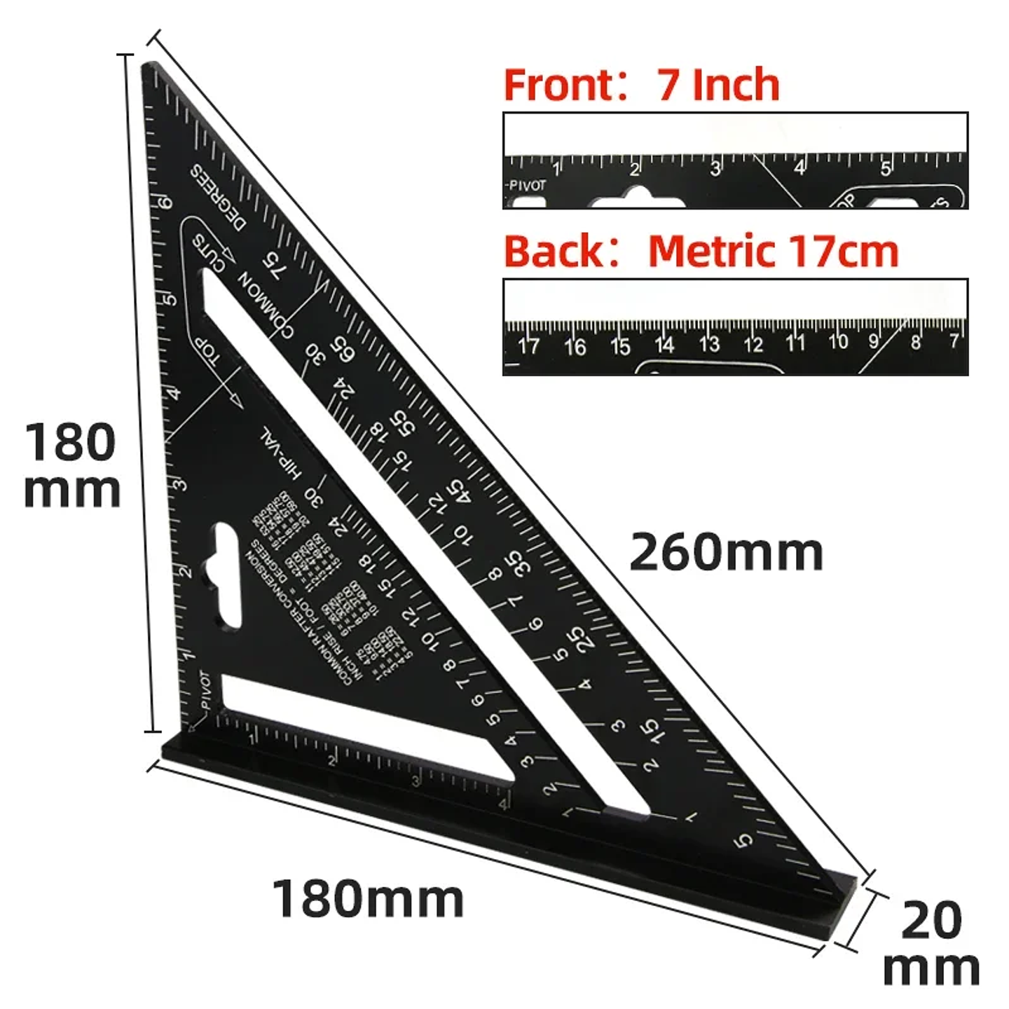 7-Inch Aluminum Alloy Speed Square | Multifunctional Triangle Ruler for Carpentry, Framing, and Layout 6