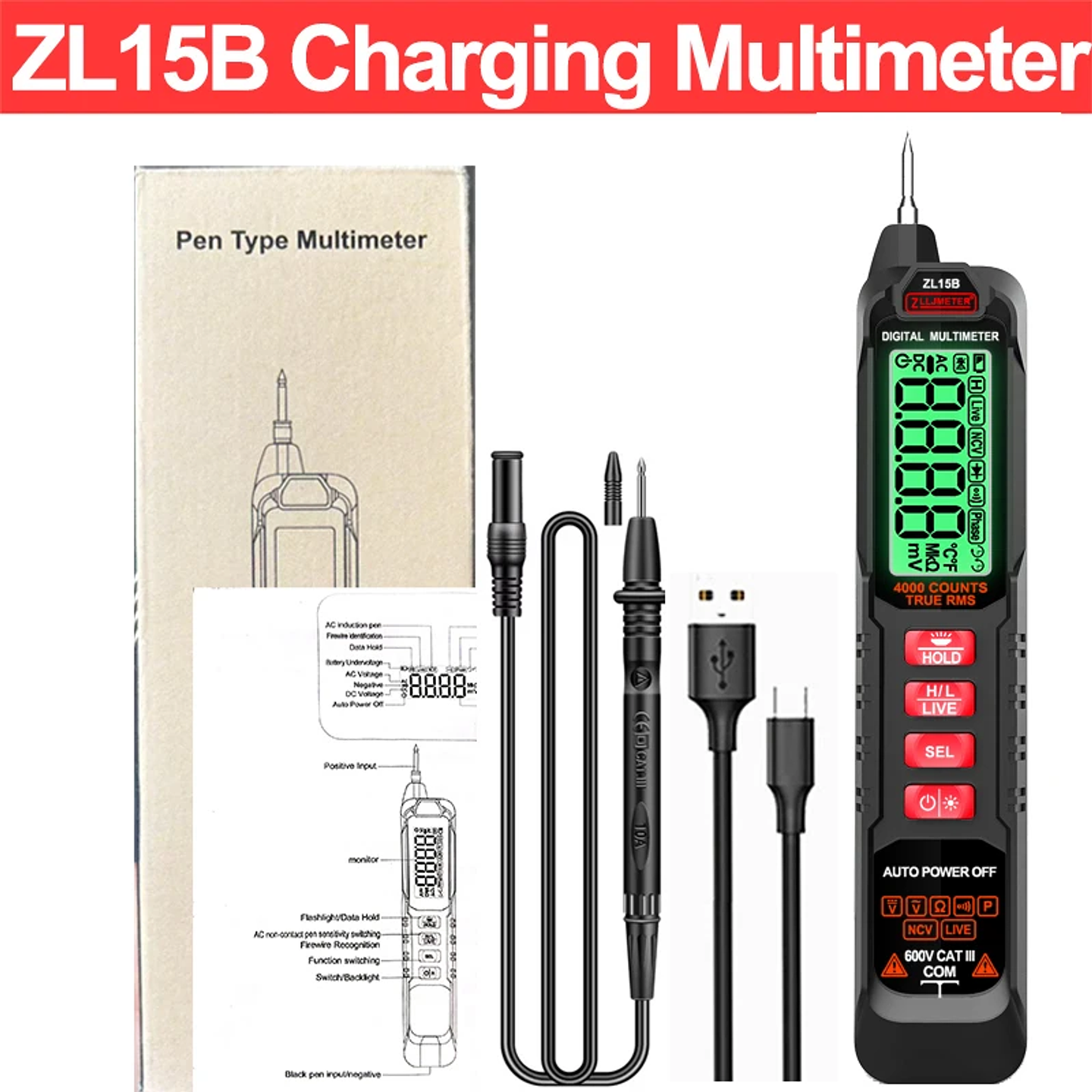 Professional Digital Multimeter | 6000 Counts High-Precision True RMS Tester with NCV & USB Charging 8