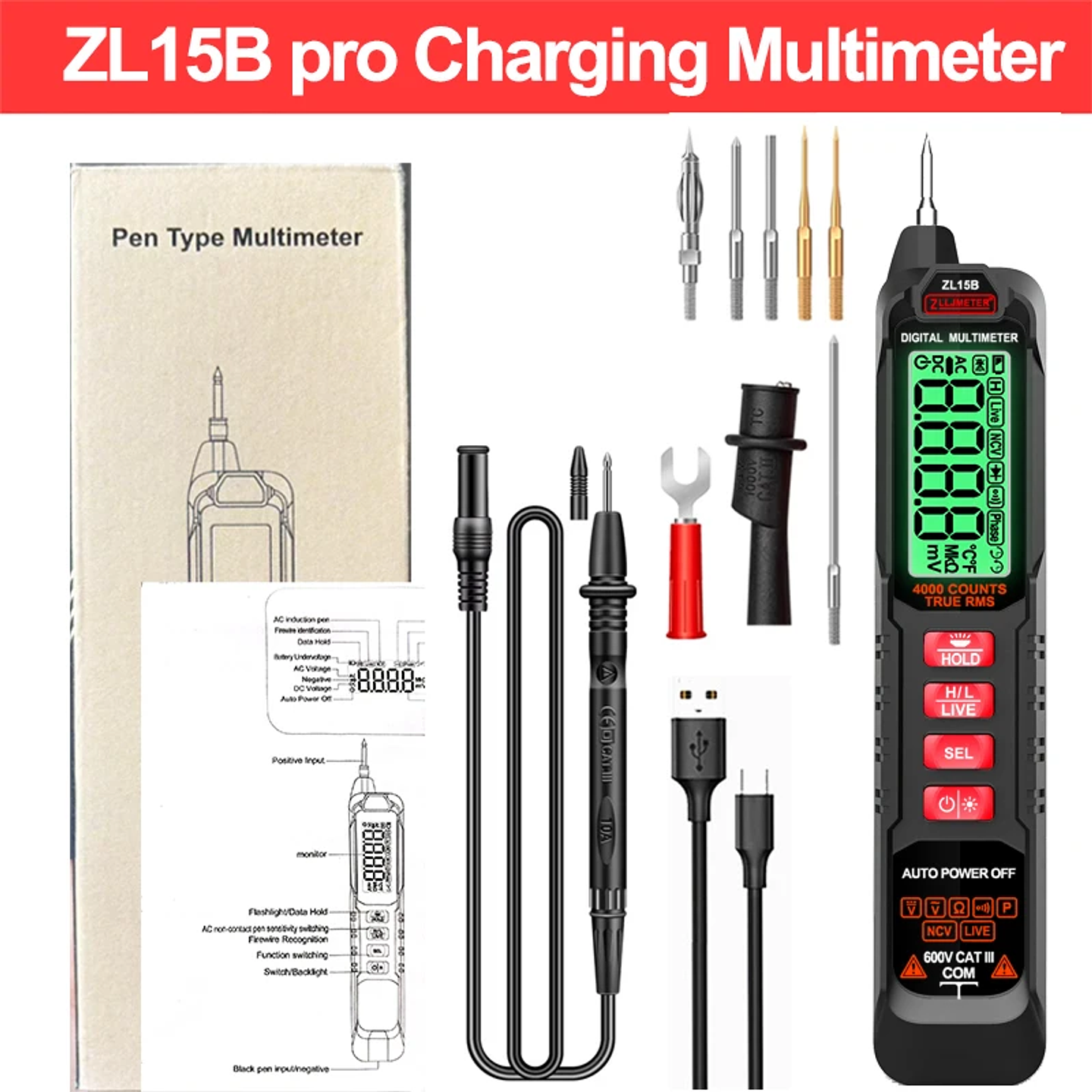 Professional Digital Multimeter | 6000 Counts High-Precision True RMS Tester with NCV & USB Charging 9