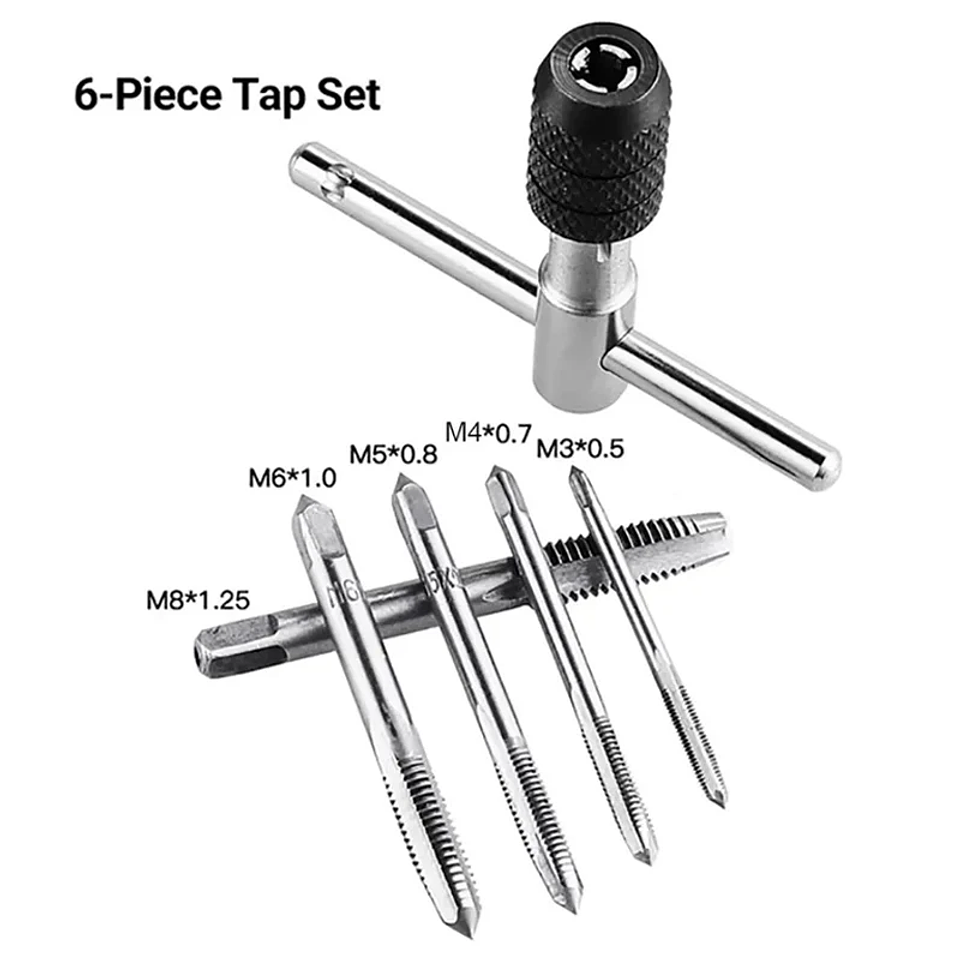 BSIDE 6-Piece T-Handle Tap Wrench & Metric Tap Set | M3–M8 HSS Threading Tool Kit 15