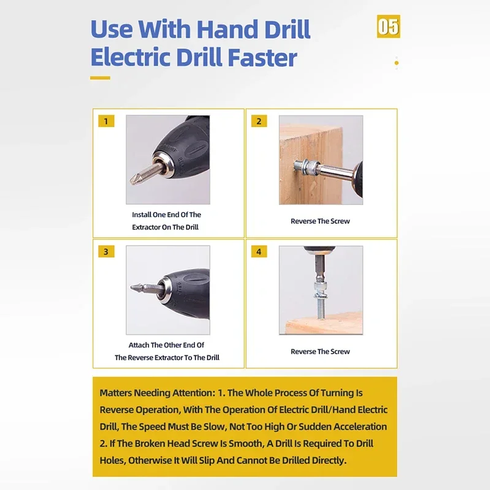 Damaged Screw Extractor Set | 4/5/6pc HSS Broken Bolt Remover Kit 6