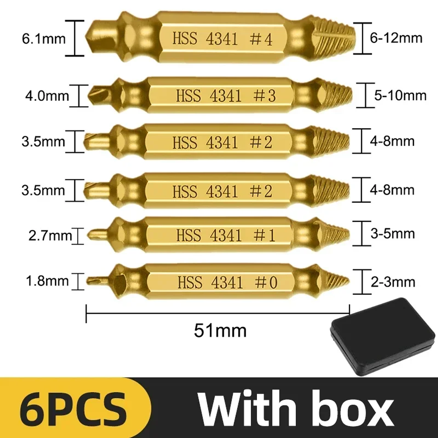 Damaged Screw Extractor Set | 4/5/6pc HSS Broken Bolt Remover Kit 7