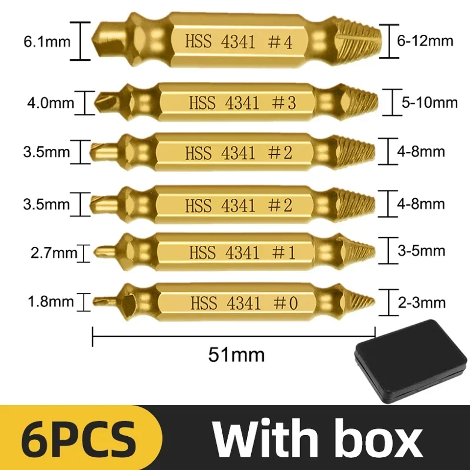 Damaged Screw Extractor Set | 4/5/6pc HSS Broken Bolt Remover Kit 7