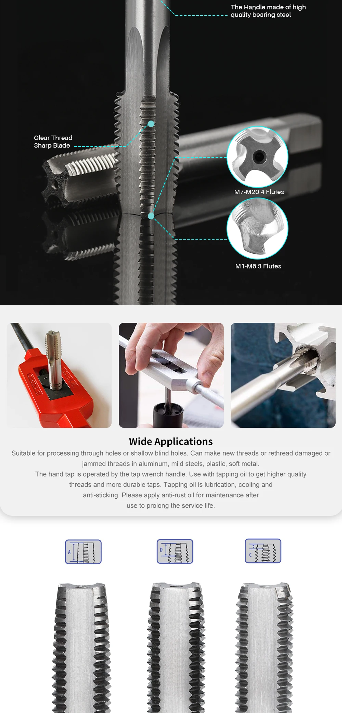 3-Piece Metric Hand Tap Set | High-Hardness Alloy Steel Threading Tool 26