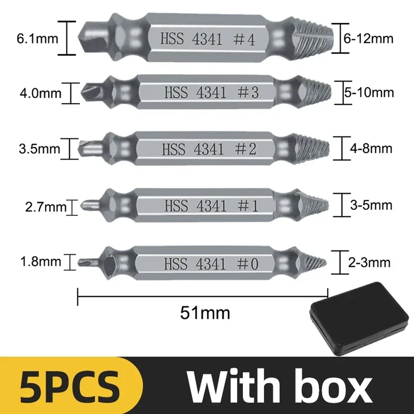 Damaged Screw Extractor Set | 4/5/6pc HSS Broken Bolt Remover Kit 9