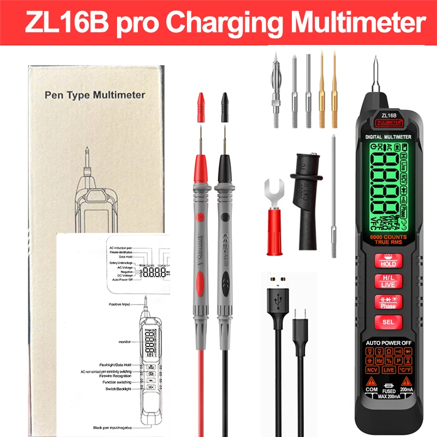 Professional Digital Multimeter | 6000 Counts High-Precision True RMS Tester with NCV & USB Charging 12