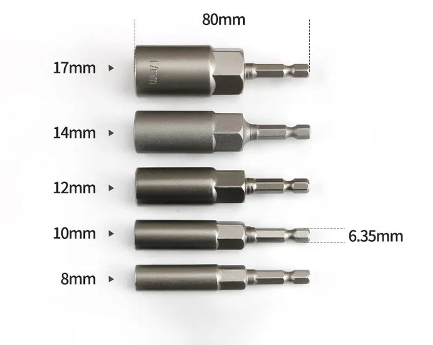 Magnetic Hex Nut Driver Set | 6.35mm Quick-Change Chrome Vanadium Steel Power Drill Bits 15