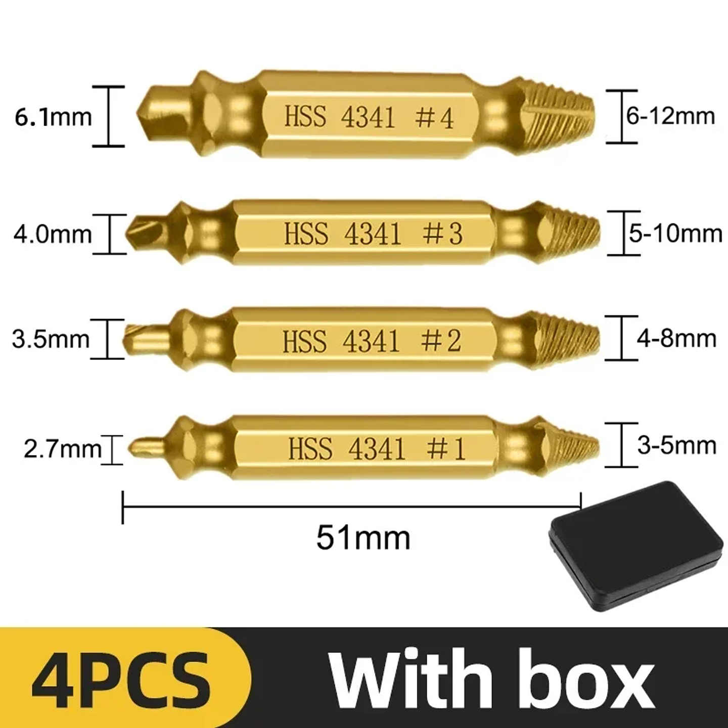 Damaged Screw Extractor Set | 4/5/6pc HSS Broken Bolt Remover Kit 11