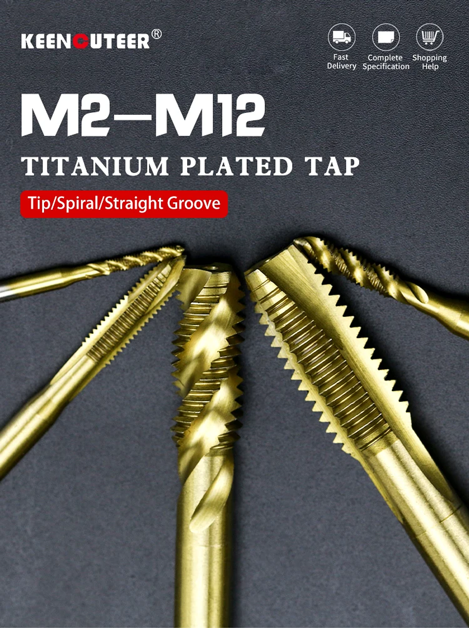 Titanium-Coated Spiral Tap | HSS Metric Machine Taps for Alloy Steel & Aluminum (M2–M12) 12