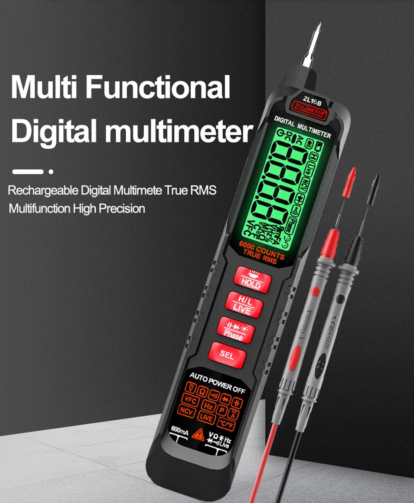 Professional Digital Multimeter | 6000 Counts High-Precision True RMS Tester with NCV & USB Charging 15