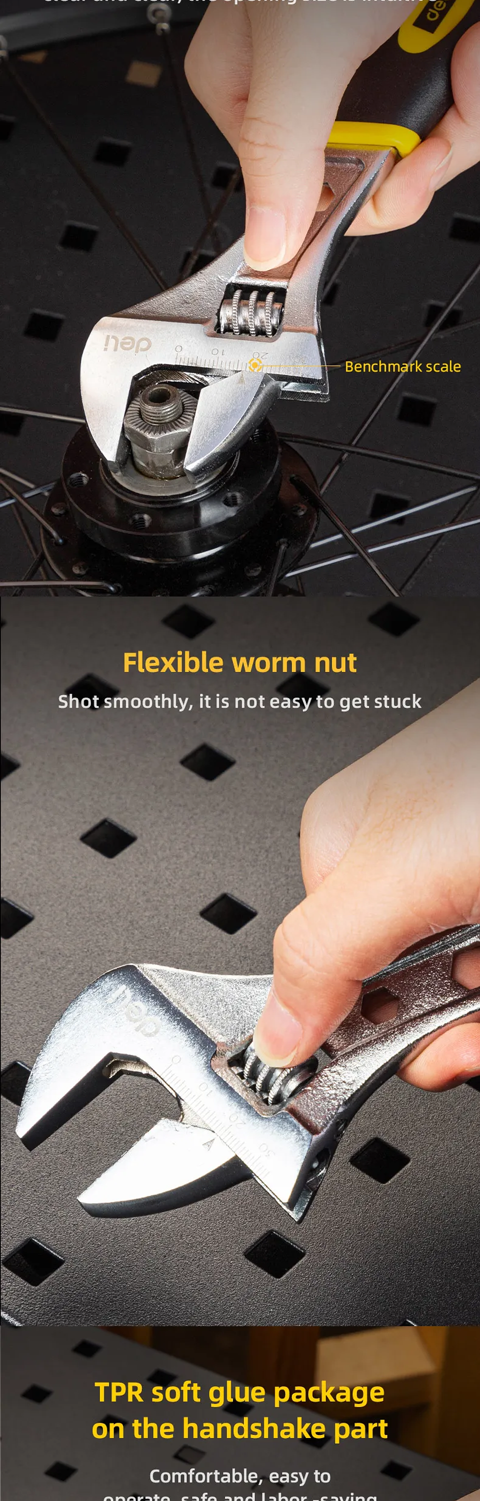 Deli Professional Adjustable Spanner | High-Torque Carbon Steel Wrench with Corrosion-Resistant Black Oxide Finish 14