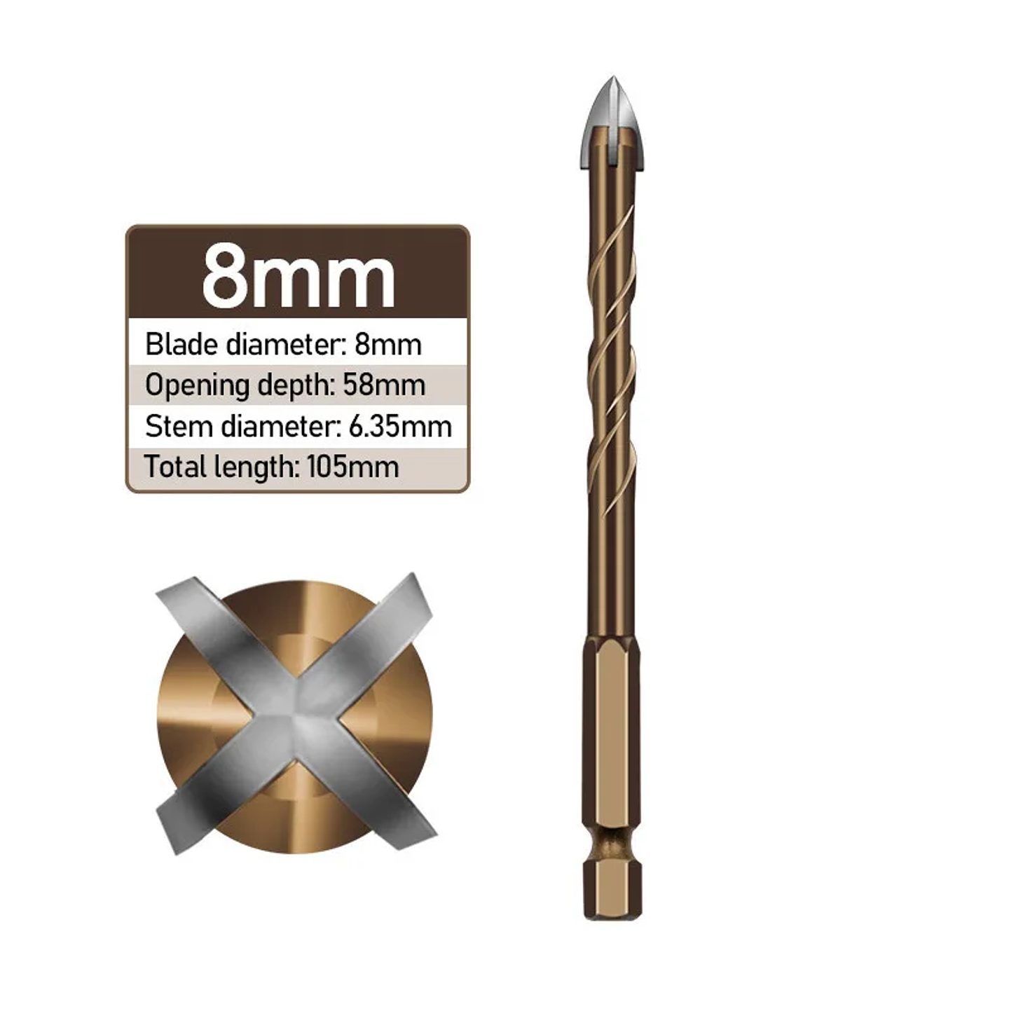 Industrial Cross Hex Tile & Glass Drill Bits | Titanium-Coated Carbide Masonry Bit for Concrete, Porcelain & Stone 8