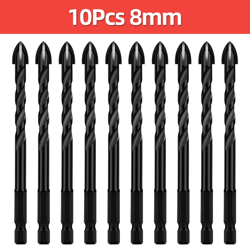 Industrial Hard Alloy Cross Hex Drill Bits | 4-Edge Carbide Tip for Tile, Glass, Concrete, and Wood 8