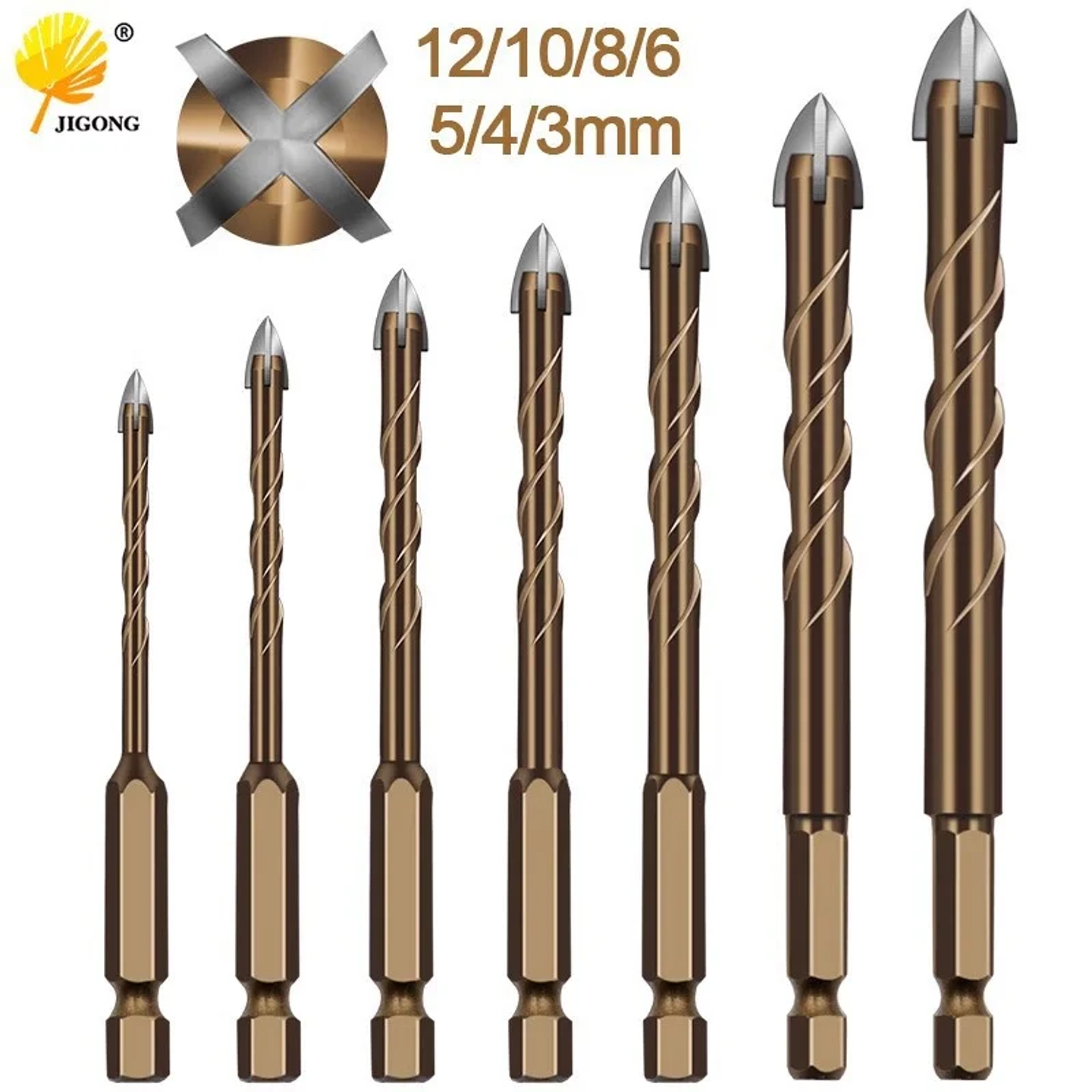 Industrial Cross Hex Tile & Glass Drill Bits | Titanium-Coated Carbide Masonry Bit for Concrete, Porcelain & Stone 11