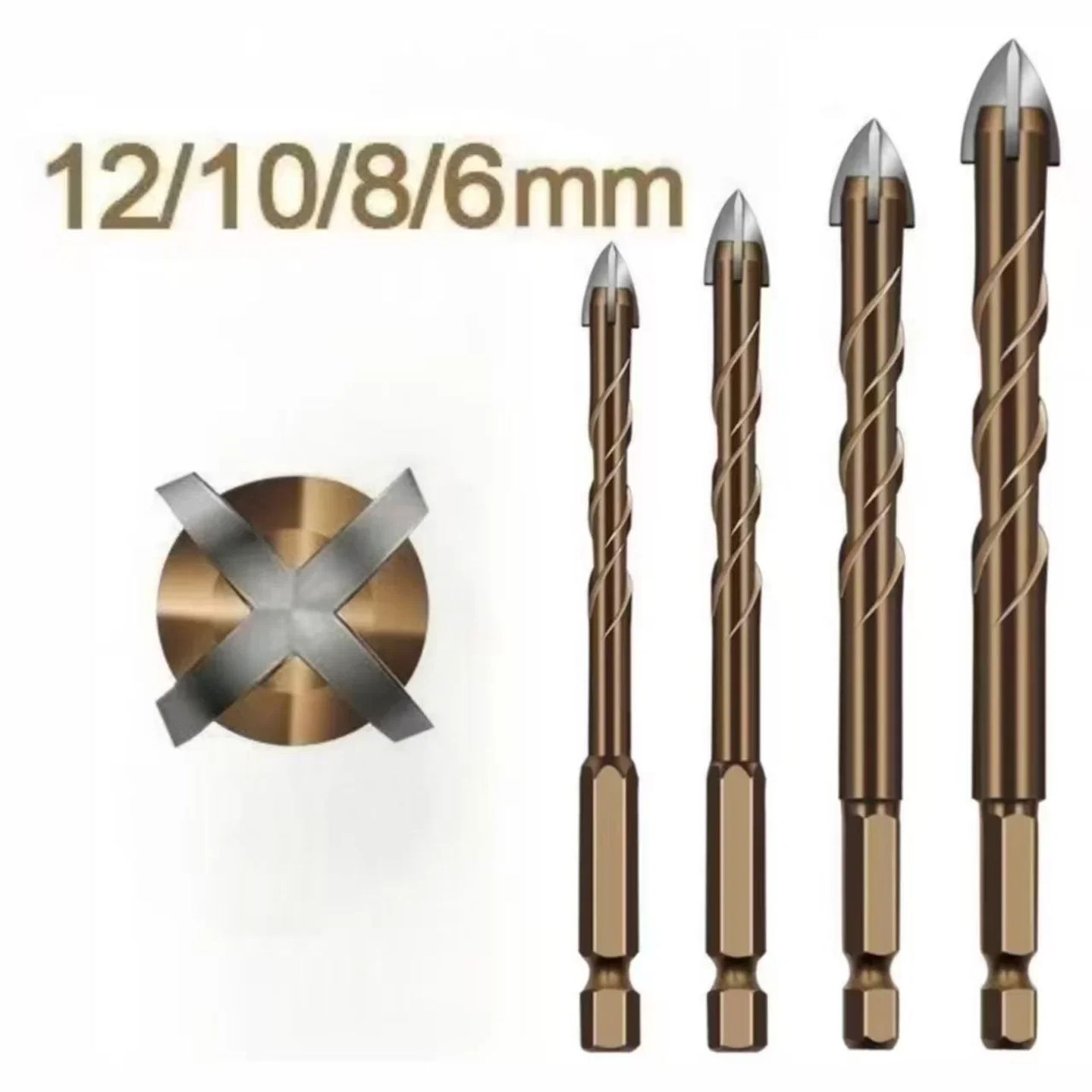 Industrial Cross Hex Tile & Glass Drill Bits | Titanium-Coated Carbide Masonry Bit for Concrete, Porcelain & Stone 12