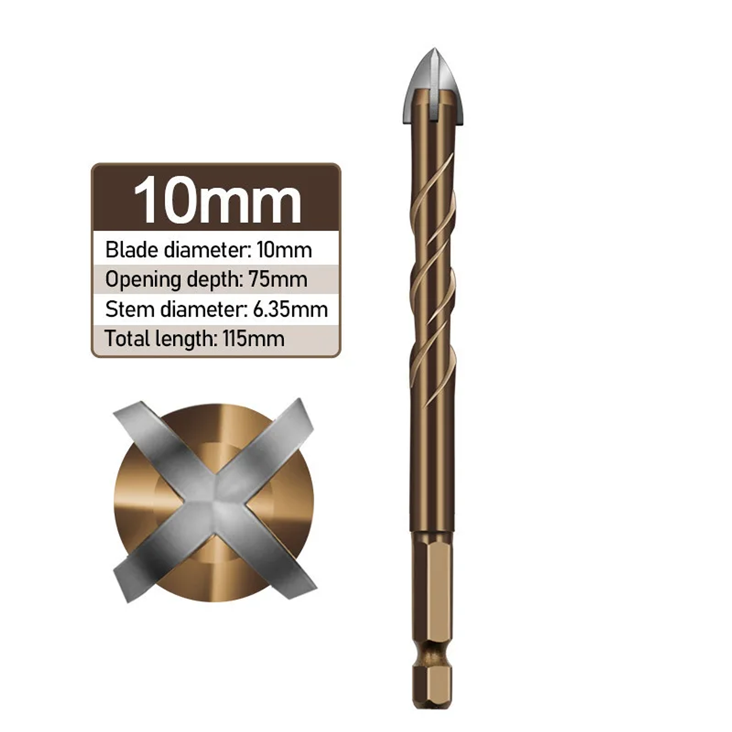 Industrial Cross Hex Tile & Glass Drill Bits | Titanium-Coated Carbide Masonry Bit for Concrete, Porcelain & Stone 13