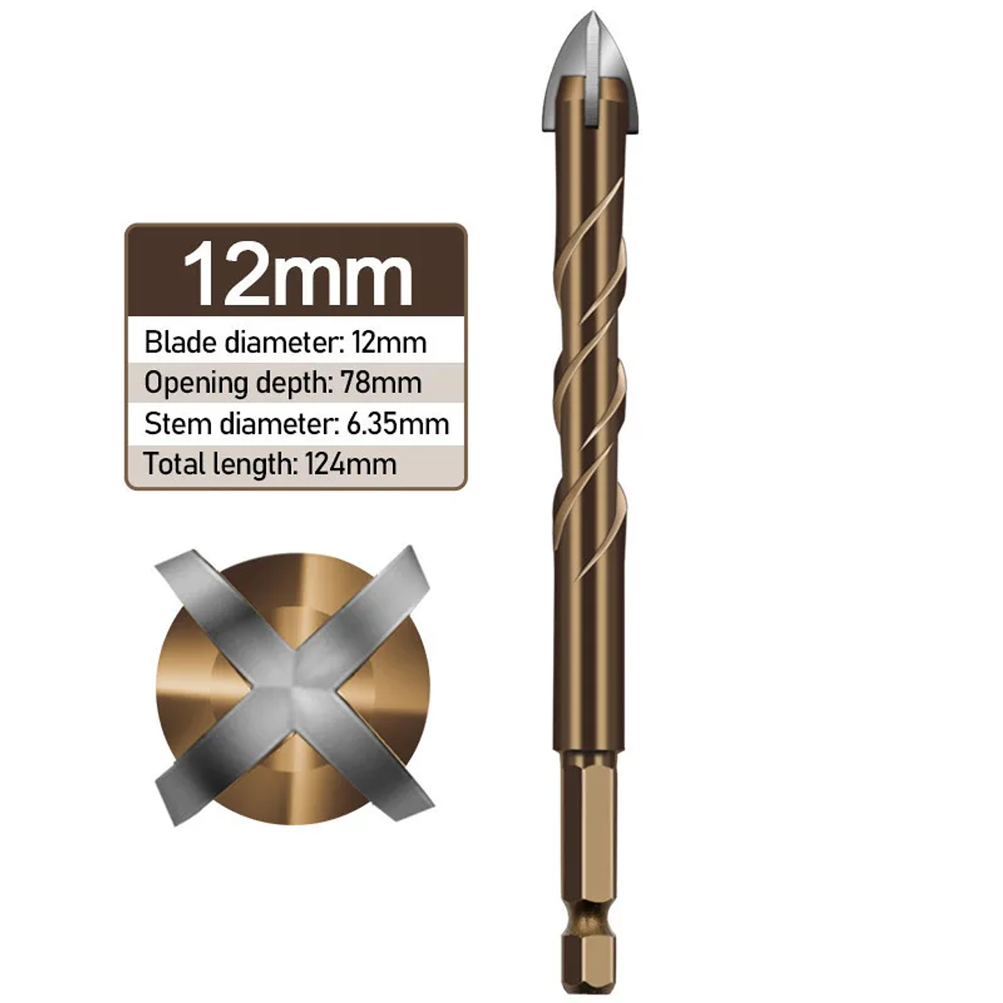 Industrial Cross Hex Tile & Glass Drill Bits | Titanium-Coated Carbide Masonry Bit for Concrete, Porcelain & Stone 14