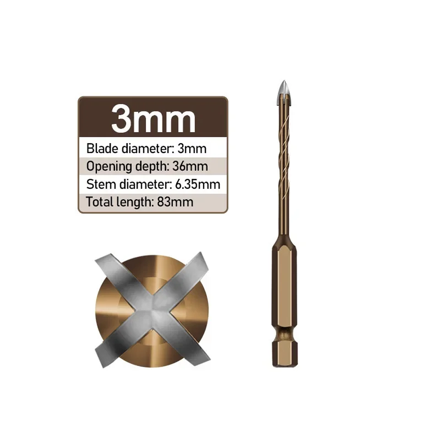 Industrial Cross Hex Tile & Glass Drill Bits | Titanium-Coated Carbide Masonry Bit for Concrete, Porcelain & Stone 15